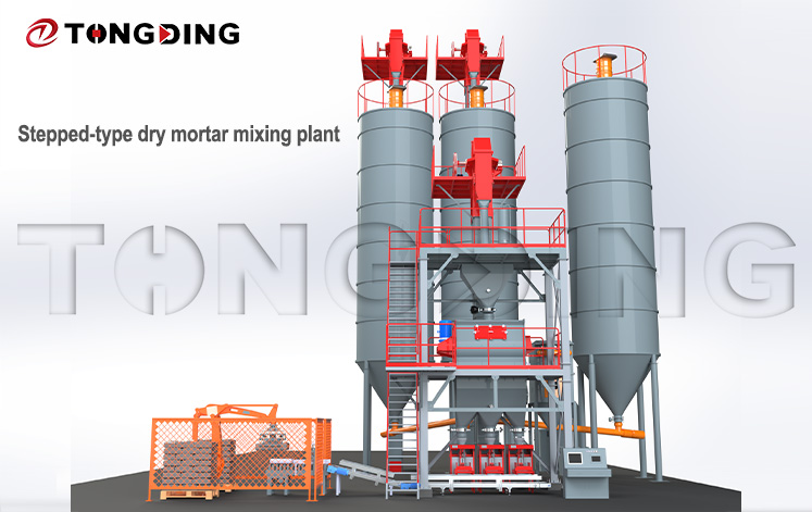 Stepped-type dry mortar mixing plant